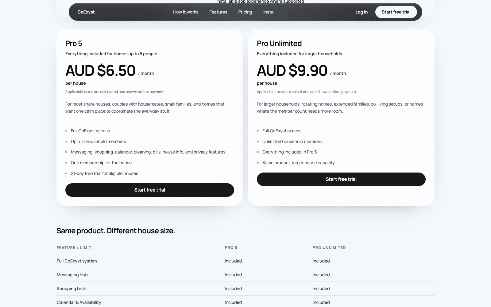 Pro Unlimited pricing view