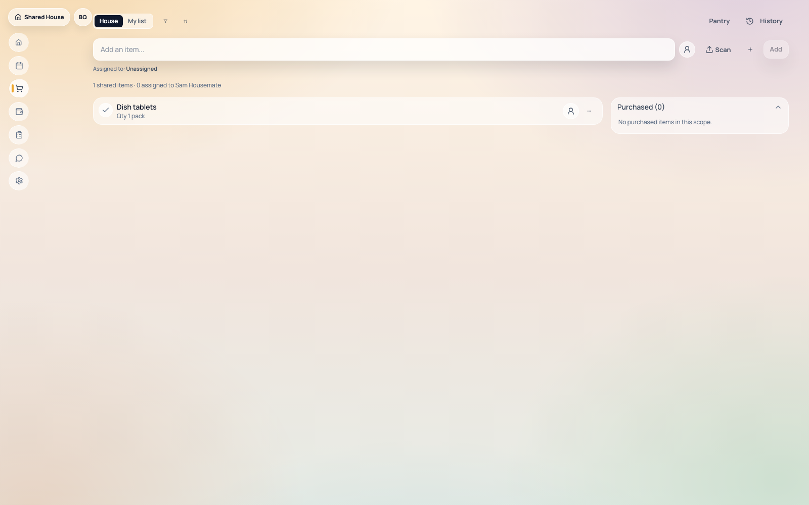 CoExyst shopping lists with shared and private items