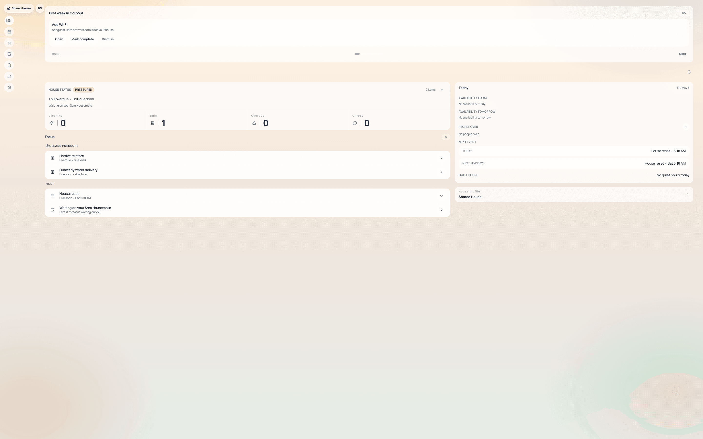 CoExyst shared-home system dashboard